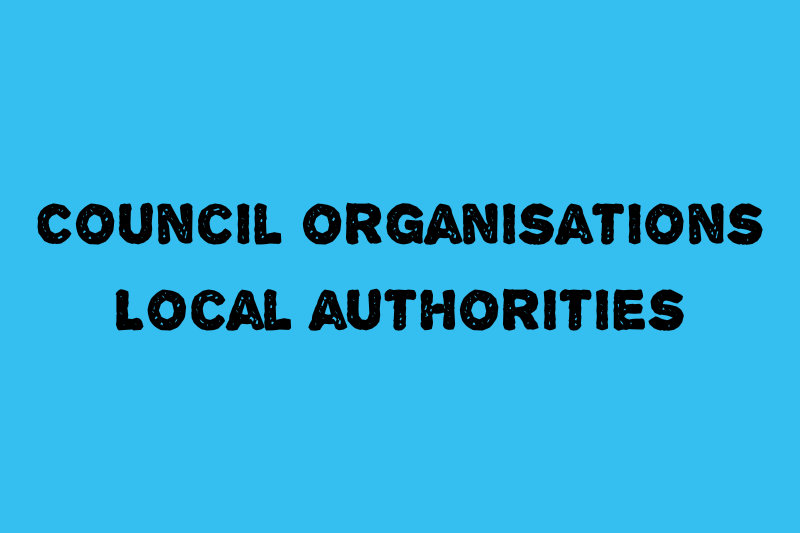 Light blue background with the title &quot;Council organisations and Local Authorities&quot;