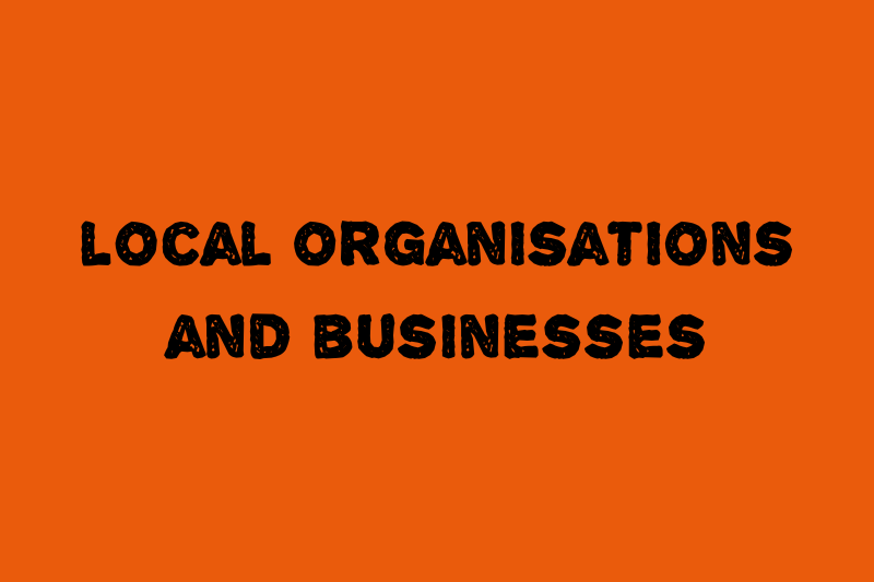 Orange back ground with title "Local organisations and businesses"