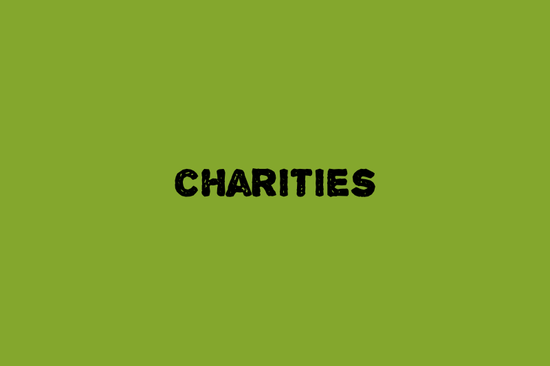 Green background with the title "Charities"
