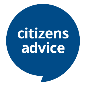 Blue rounded speech bubble. White text 'Citizen advice'