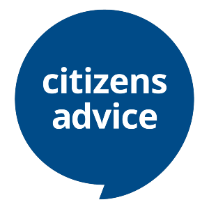 Blue rounded speech bubble. White text &#039;Citizen advice&#039;