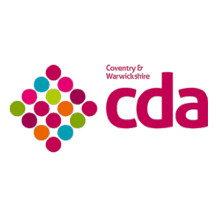 Multi-coloured dots forming a diamond share with the text &#039;CDA&#039;