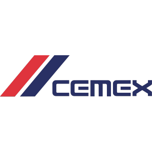 two diagonal bars, one red one blue with logo text CEMEX