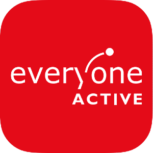 Red square with rounded corners. with white text &#039;Everyone Active&#039; in the middle.