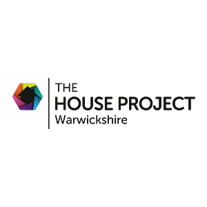 House project logo text. with a multi-coloured outline of a house