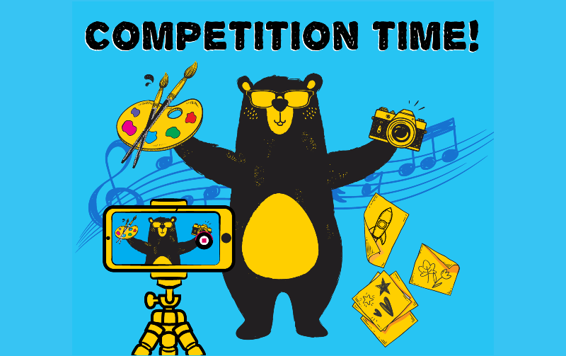 Competition time! Clipart of child friendly warwickshire bear with painters pallet and camera in hand, recording himself having a jolly ol&#039; time