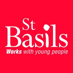 Red background with the St Basils text logo in white.