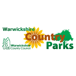 Sunflower and outline of a tree behind the text &#039;Warwickshire Country Parks&quot;