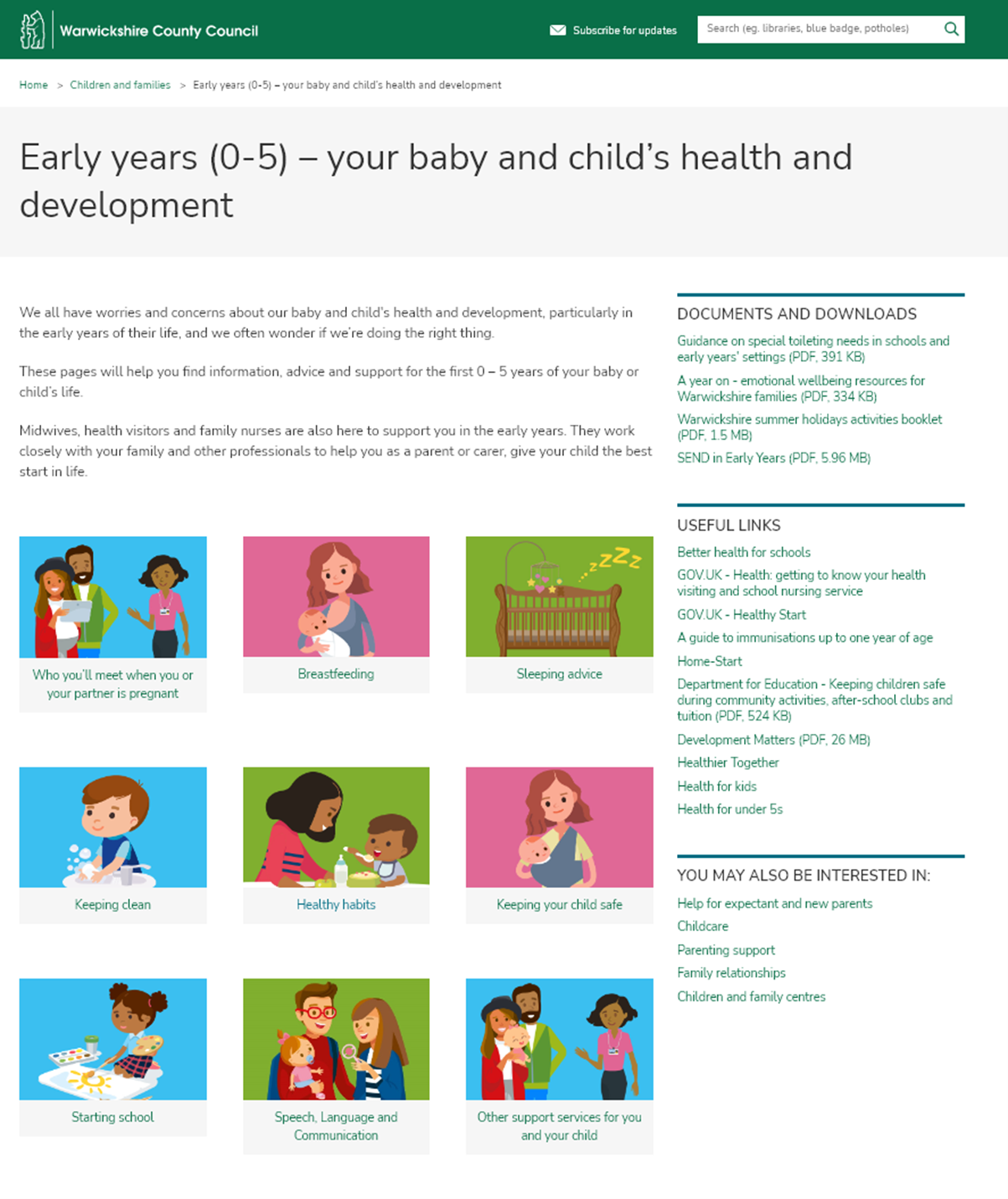 Screenshot of the webpage showing text and images in sections
