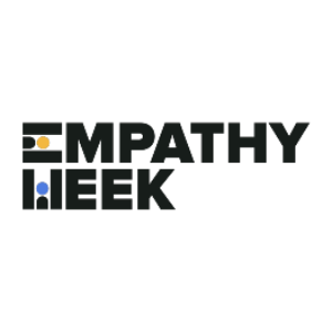 Black, bold, text logo "Empathy Week" with orange and blue circles in place of the middle points on the Capital E and W at the start of each word.